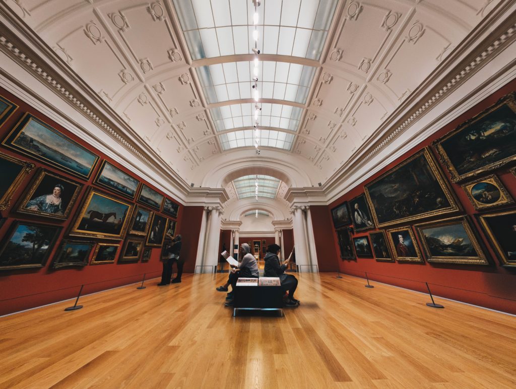 Photo of an art gallery hallway.