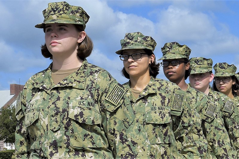 Uniformed female sailors in formation.